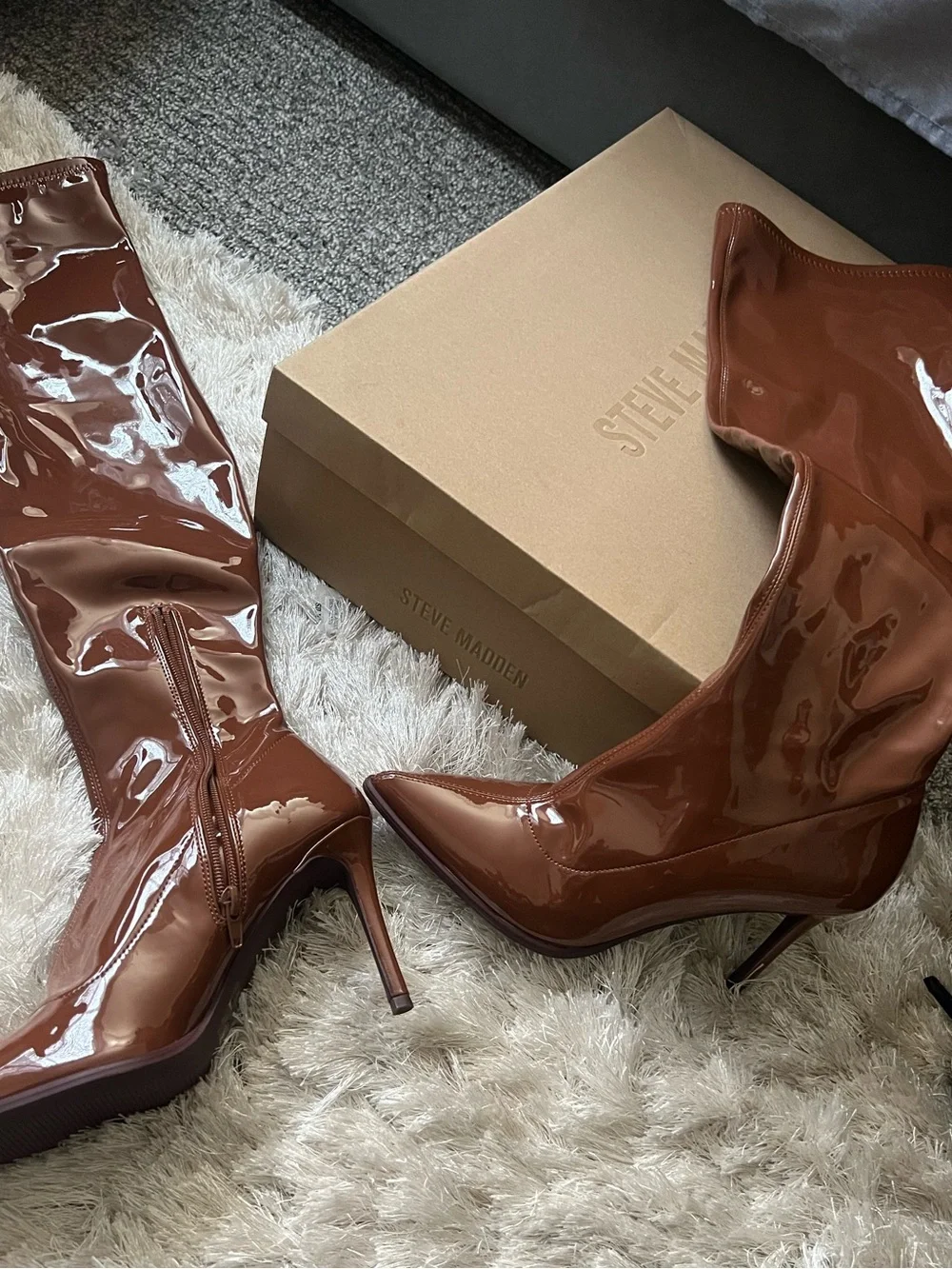 Steve Madden Brown Patent Over-the-Knee Stiletto Boots